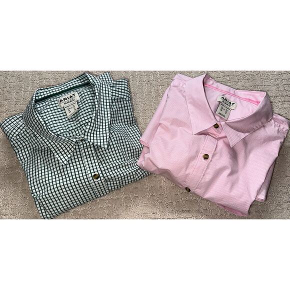 Ariat Women’s Long Sleeve Button Up Shirt Lot 3X Pink Pinstripe Green Plaid West - Picture 9 of 11